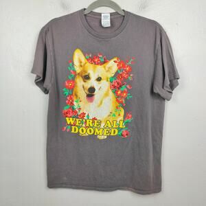 Corgi We're All Doomed Graphic T-Shirt Size‎ Medium Gray Meme Funny Crewneck